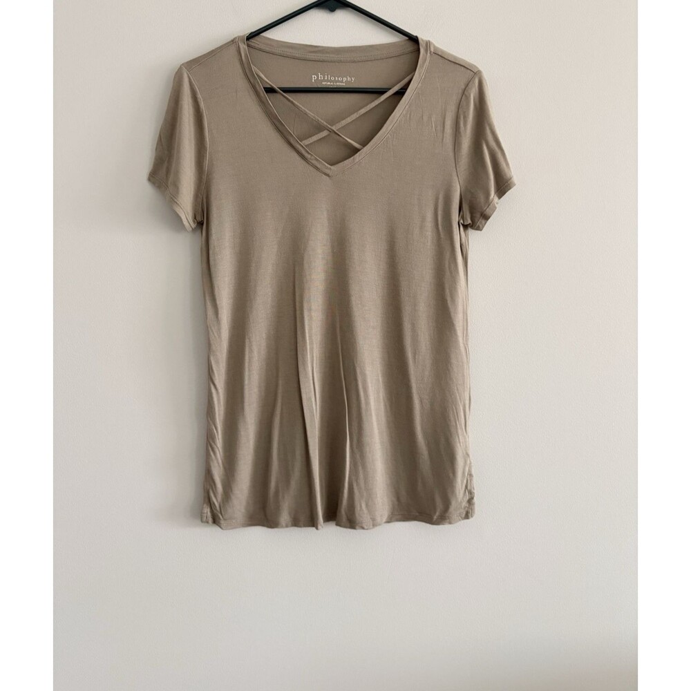 Philosophy Top Green Womens Small Modal Crisscross Neckline Short Sleeve T Shirt